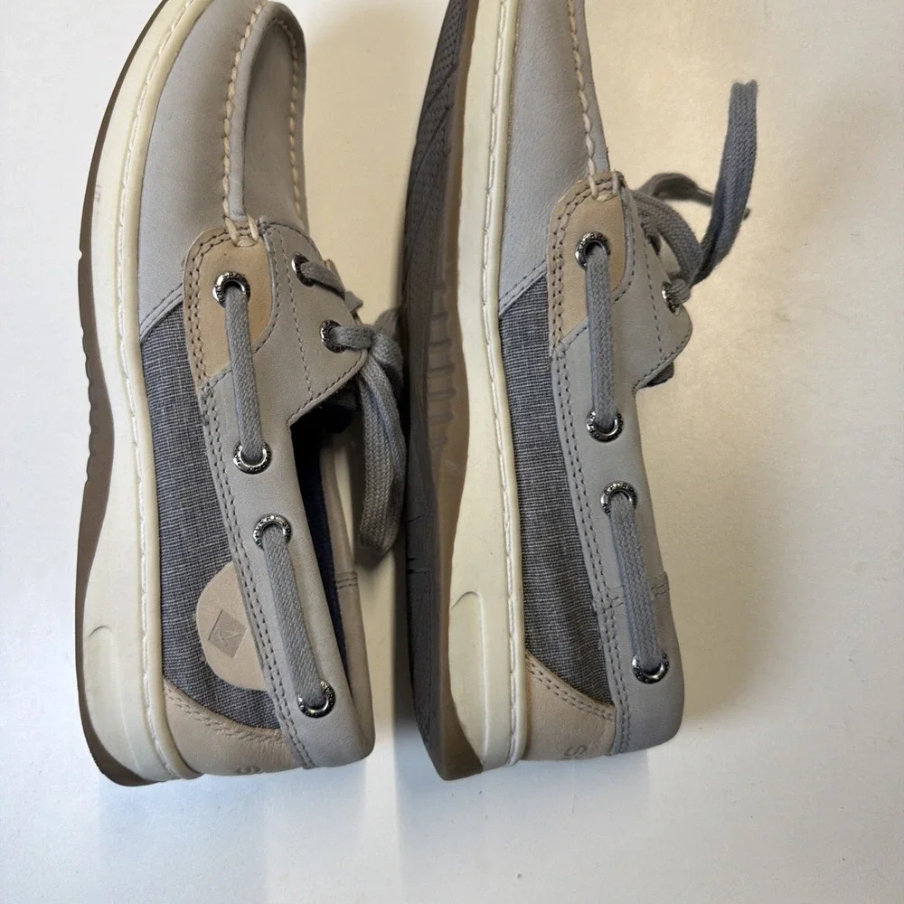Sperry Top Sider Boat Shoes Womens 5 Gray Angelfish Linen Slip-On STS83598
